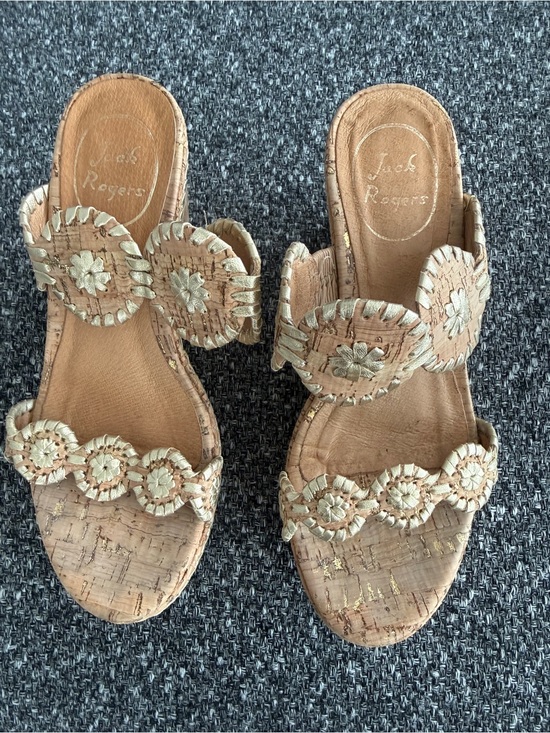 Jack Rogers Shoes - Jack Rogers Tan and Cream Cork Slip-On Mules